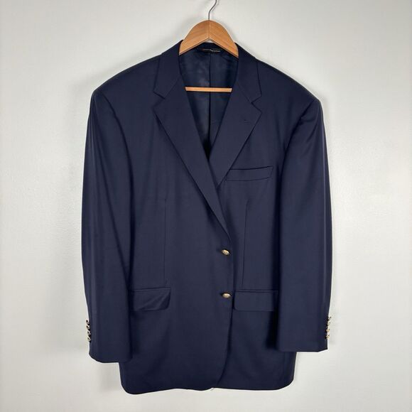 Samuelsohn Sport Coat Mens 46R Navy Blue Super 110's Crested Gold Buttons Wool - Picture 1 of 14